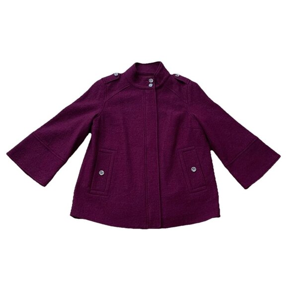 Chico's Boiled Wool Jacket 1 M Medium Burgundy Red Mock Neck Epaulettes Zipper - Picture 1 of 12